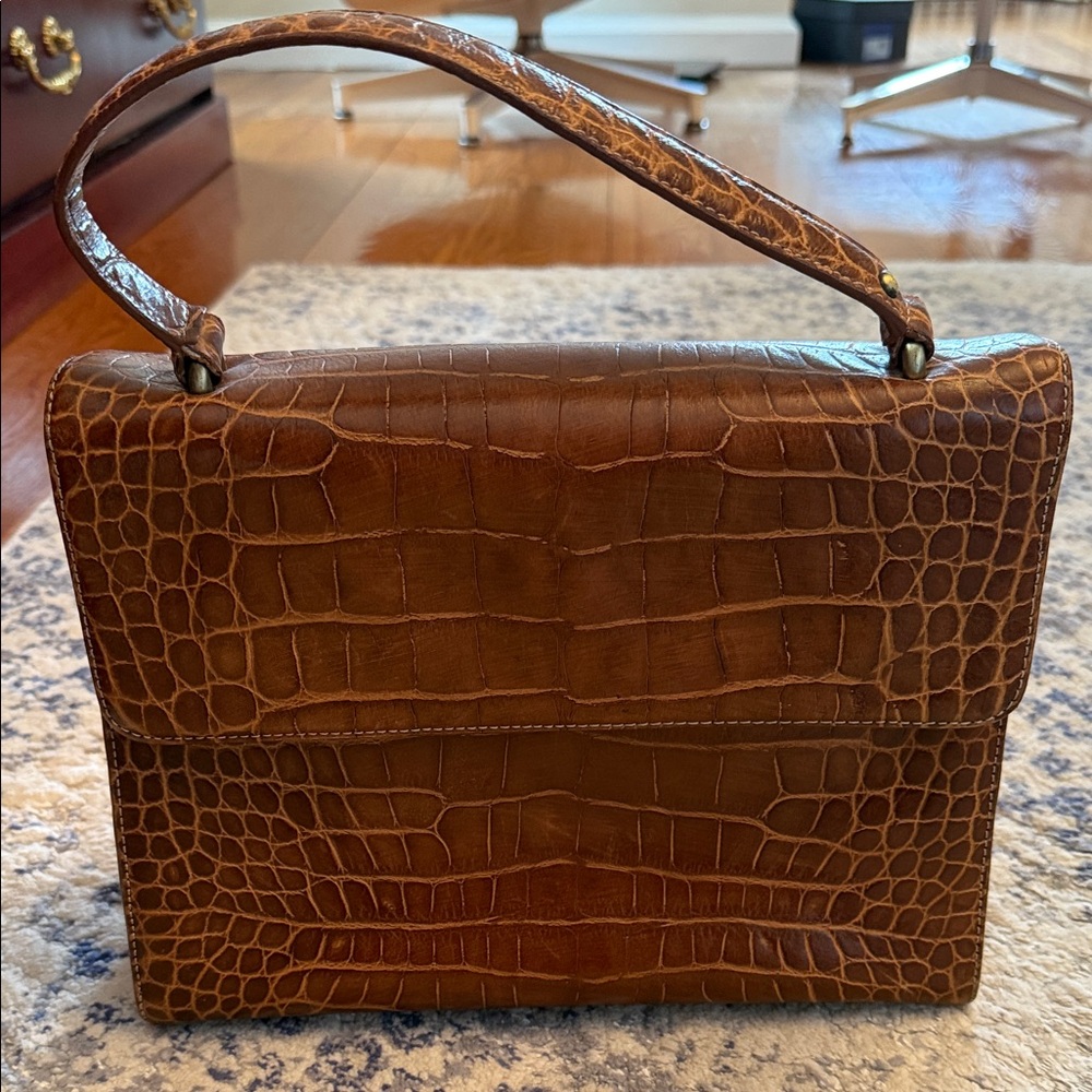 Crocodile Pattern Brown Handbag